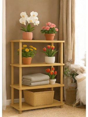 Hesa 4 Katlı Raf Kitaplık Ayakkabılık Mutfak Rafı -Atlantik Çam Desenli.