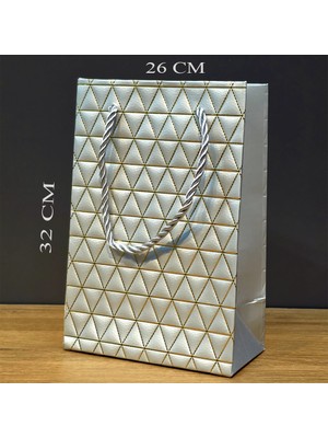 Skygo Büyük Boy Gümüş ve Gold Desenli Karton Çanta