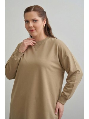 ALLDAY Koyu Defne-Pamuklu Kaşkorse Detaylı Büyük Beden Sweatshirt