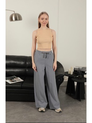 Pusula Sepeti Keten Kumaş Bol Paça Kadın Pantolon