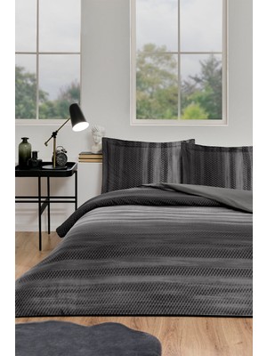 Özdilek Ranforce -Notte Antrasit- Lastikli Çarşaflı Battal Boy Çift Kişilik Nevresim Takımı