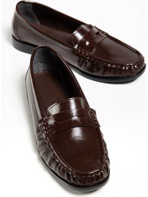 Tonny Black Kadın Kahve Termo Kaymaz Taban Loafer Oxford Kadın Ayakkabı