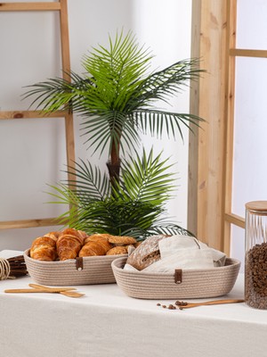 Özbience Şık Deri Detaylı Örgü Sepet, Mutfak ve Ev Organizeri, Ekmek Sepeti