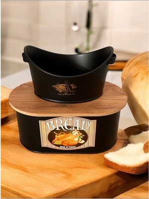 Özbience Iki Parça Metal Büyük Boy Kapaklı Desenli Ekmeklik ve Sofra Sunum Takımı