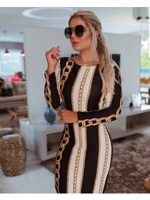 Mericline Kadın Uzun Kollu Bisiklet Yaka Scuba Midi Boy Elbise