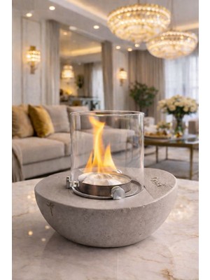 CopArt Meta Masaüstü Beton Şömine -1 Lt Bioetanol Yakıt Hediyeli