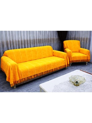 Mandaş Tekstil Mandaş Şönil Dokuma Koltuk Örtüsü Maxi Takım 3+3+1+1  K Sarı