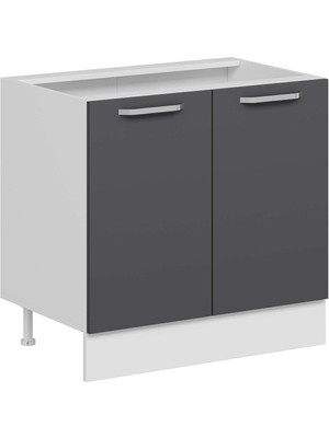 Alvinka Mutfak Modül Duz Alt 2K1R 90CM Dolap Beyaz Antrasit Mdf