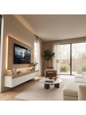 PlatinReyon Purelıne Ledli Duvar Tv Ünitesi Kumandalı Meşe