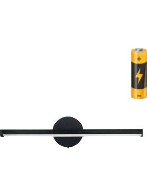 PremiumPort Kablosuz Ledli 36CM Aplik, Pilli, Banyo, Tablo, Ayna, Siyah, Pil Dahil