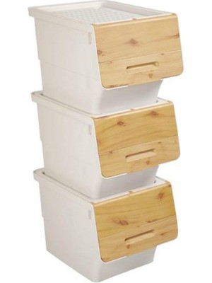 Özbience Tekerlekli Patateslik Soğanlık Organizatör 3X33 Lt Bambu ve Krem Tonu