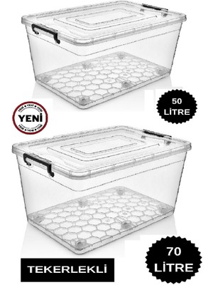 Özbience Iki Parçalı Tekerlekli Saklama Kutusu Seti 50L ve 70L Büyük Boy
