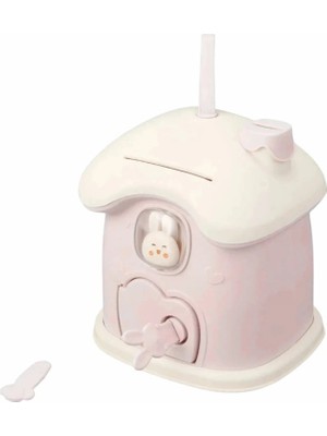 Omniax Anahtarlı Sevimli Tavşan Figürlü Pembe Kumbara - Çocuk Odası Dekoru