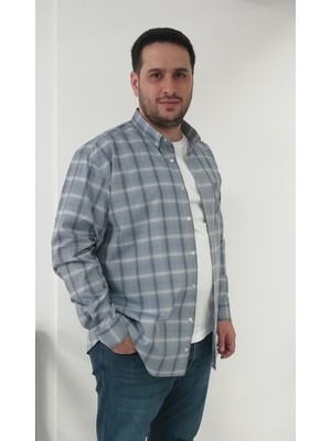 Tousus Büyük Beden Ekose Desenli Uzun Kol Erkek Gömlek %100 Pamuk Günlük Stil