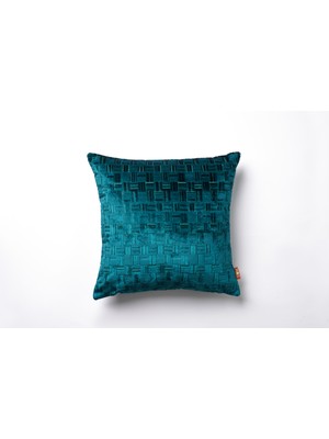 The Kun Dokuma Kadife Örgü Desenli Kırlent Kılıfı-Petrol Yeşili