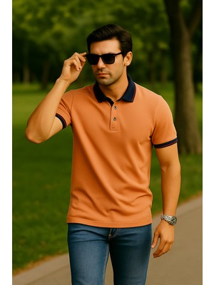 2988-1 Yaka ve Manşet Detaylı Pamuklu Polo Yaka Regular Fit T Shirt