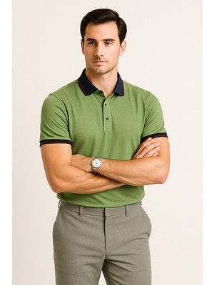 2988-1 Yaka ve Manşet Detaylı Pamuklu Polo Yaka Regular Fit T Shirt