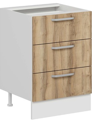 Alvinka Mutfak Modül Duz Alt 3ç Nray 60CM Dolap Beyaz Dore Mdf