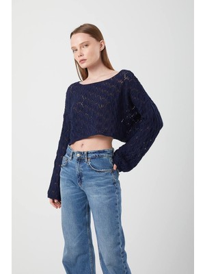 Giyimodam Ajurlu Crop Triko Kazak Krem Oversıze