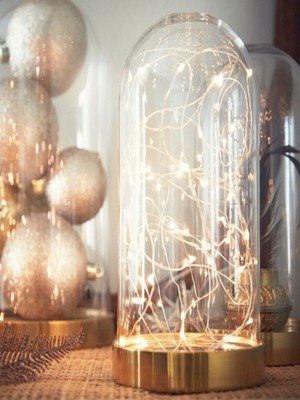 PremiumPort LED Işıklı Gold Ters Fanus, 3 Metre Peri Tel, Gün Işığı, Dekoratif Süs