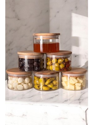 Özbience 6'lı Akasya Kapaklı Kahvaltılık Kase Seti, Vakumlu Borosilikat Cam