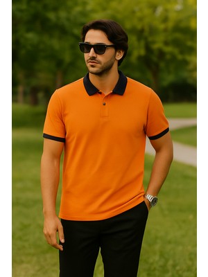 2988-1 Yaka ve Manşet Detaylı Pamuklu Polo Yaka Regular Fit T Shirt