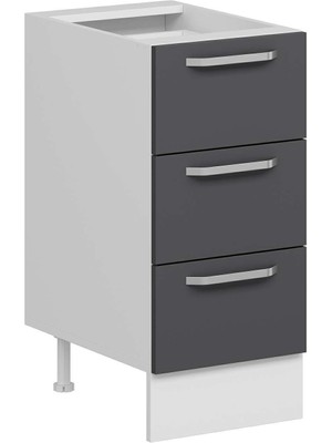 Alvinka Mutfak Modül Duz Alt 3ç Nray 40CM Dolap Beyaz Antrasit Suntalam