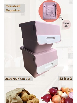 Özbience 2’li Tekerlekli Organizer, Bpa Free, 24 Lt, Sebzelik ve Erzak Kutusu