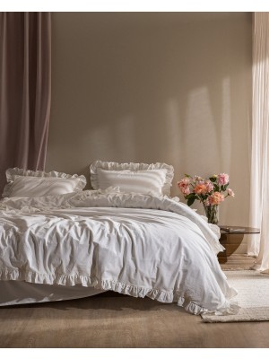 Madame Coco Obernai Tek Kişilik %100 Pamuk Fırfırlı Düz Yıkamalı Nevresim Takımı - Beyaz