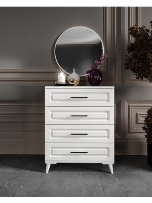 Guneystore Gözde 4 Çekmeceli Aynalı Mdf Beyaz Şifonyer