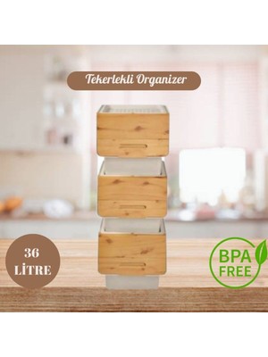 Özbience Tekerlekli Çok Amaçlı Organizatör Sepeti, Bambu, 3X12LT