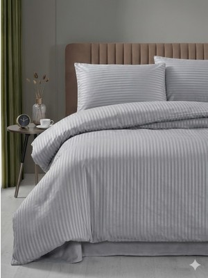 Miabella Home Çizgili Çift Kişilik Pamuk Saten Nevresim Takımı Otel Tipi Nevresim Seti (Pamuklu Saten)