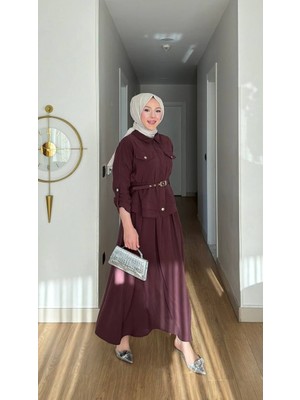 Molly Nelly Kadın Cebi Kapaklı Kermerli Etekli Rahat Takım