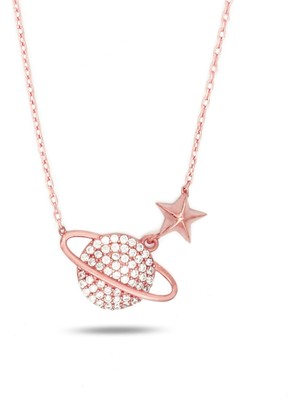 Gezegen Rose Kolye Zirkon Taşlı Bayan Gümüş Kolye