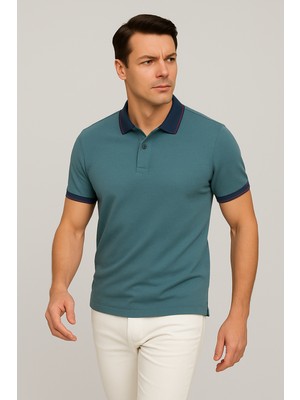 2988-1 Yaka ve Manşet Detaylı Pamuklu Polo Yaka Regular Fit T Shirt