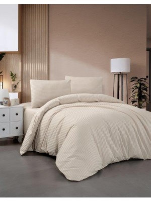 Miabella Home Çizgili Çift Kişilik Pamuk Saten Nevresim Takımı Otel Tipi Nevresim Seti (Pamuklu Saten)