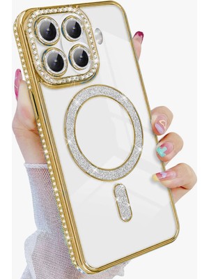 Nezih Case  Mi 15T Pro Uyumlu Taşlı Magsafe Şarj Özellikli Kamera Korumalı Simli Kılıf