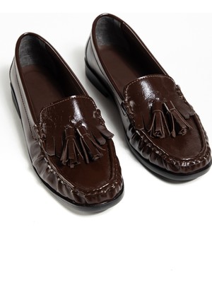 Tonny Black Kadın Kahve Kadın Püskül Detaylı Rahat Kalıp Loafer Ayakkabı