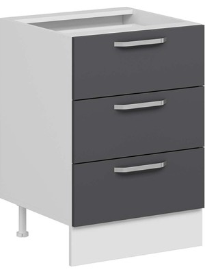 Alvinka Mutfak Modül Duz Alt 3ç Nray 60CM Dolap Beyaz Antrasit Suntalam