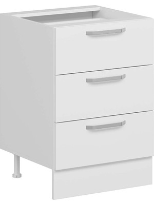 Alvinka Mutfak Modül Duz Alt 3ç Nray 60CM Dolap Beyaz Beyaz Mdf