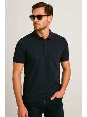 2988-1 Yaka ve Manşet Detaylı Pamuklu Polo Yaka Regular Fit T Shirt
