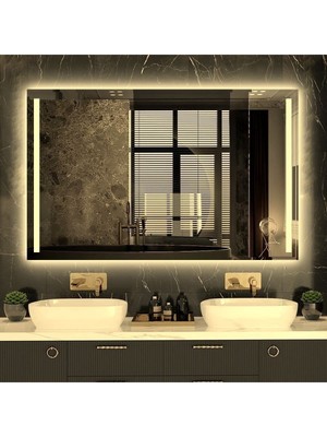 PremiumPort 90X60 cm Gün Işığı Ledli Kumlamalı Banyo ve Ofis Aynası