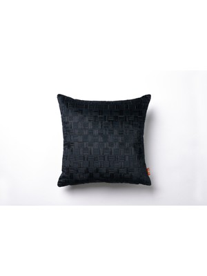 The Kun Dokuma Kadife Örgü Desenli Kırlent Kılıfı-Siyah