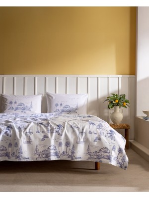 Madame Coco Bretta King Size Pamuklu Ecocell Baskılı Pike Takımı - Mavi