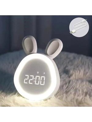 PremiumPort Şarjlı Gece Lambası ve Sesli Alarmlı Tavşan Saat, Renkli ve Işıklı Tasarım
