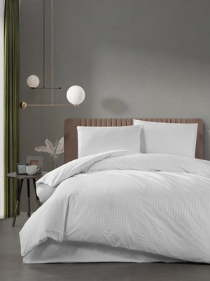 Miabella Home Çizgili Çift Kişilik Pamuk Saten Nevresim Takımı Otel Tipi Nevresim Seti (Pamuklu Saten)