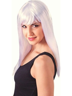 Skygo Beyaz Renk Uzun Düz Parti Peruğu