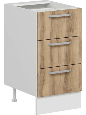 Alvinka Mutfak Modül Duz Alt 3ç Nray 45CM Dolap Beyaz Dore Suntalam