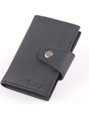 Ancora Leather Hakiki Deri Rfıd Korumalı Akordiyon Kartlık Unisex 49805 - Siyah