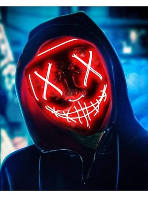 PremiumPort Neon Maske, 3 Modlu LED Işıklı Kırmızı Parti Eğlence Maskesi
